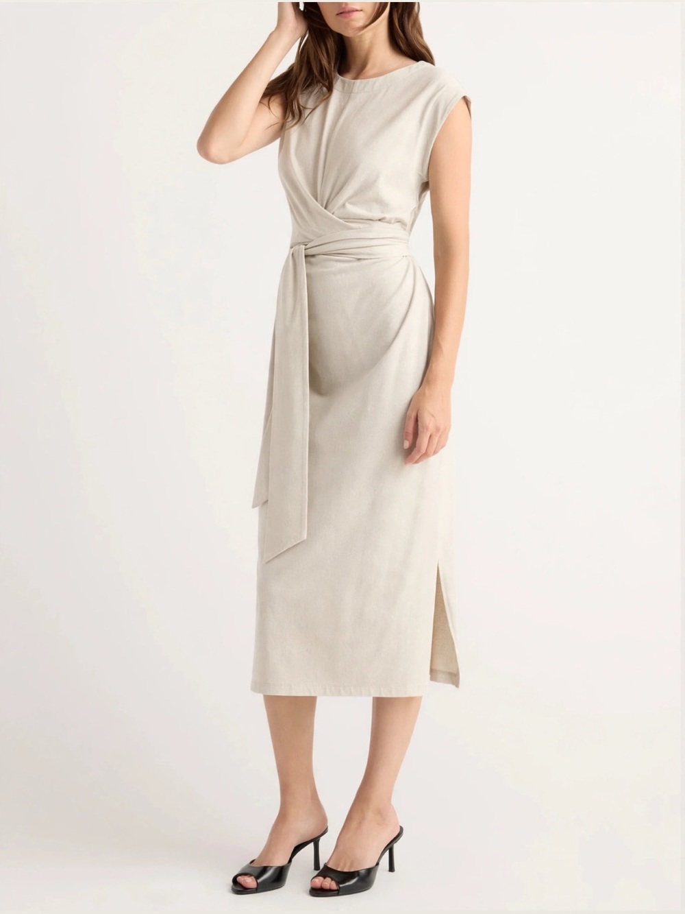 Women’s  Fei Tie-Front Organic Cotton Dress– Almond | Size Medium | Excellent Co